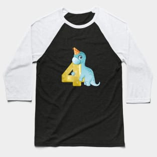 4th Birthday Cute Little Dinosaur Baseball T-Shirt